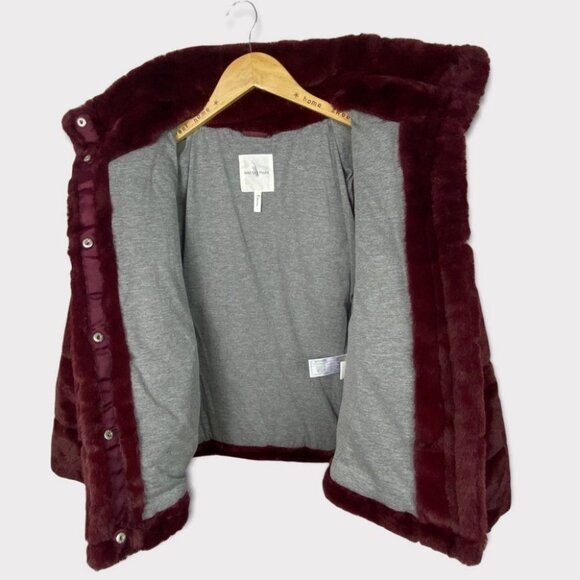 Avec Les Filles Faux‎ Fur Puffer Jacket Burgundy Wine Size XS Nordstrom Coat NEW - Picture 6 of 15